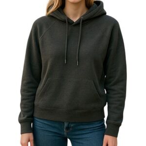 CALVIN KLEIN Performance Logo Crop Hoodie Sweatshirt Charcoal Grey Graphic M